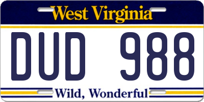 WV license plate DUD988