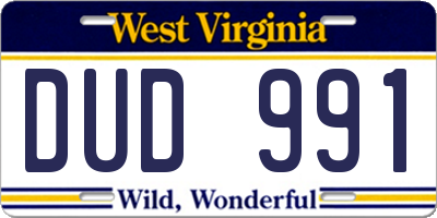 WV license plate DUD991