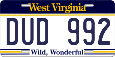 WV license plate DUD992