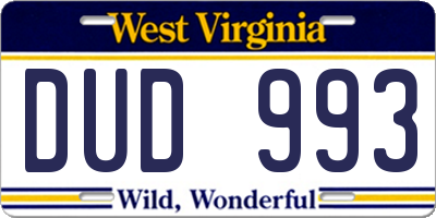 WV license plate DUD993