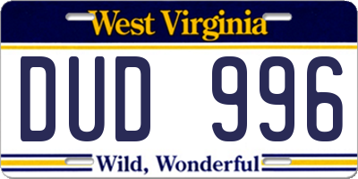 WV license plate DUD996