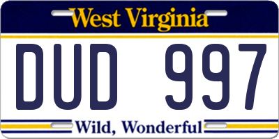 WV license plate DUD997