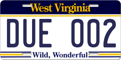 WV license plate DUE002
