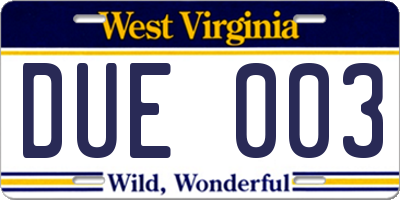 WV license plate DUE003