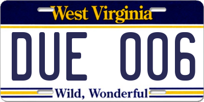 WV license plate DUE006