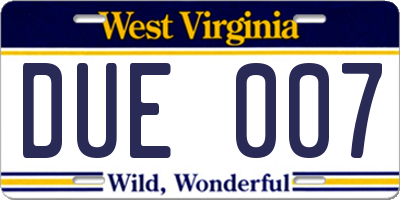 WV license plate DUE007