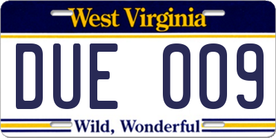 WV license plate DUE009