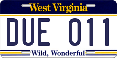 WV license plate DUE011