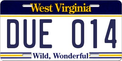 WV license plate DUE014