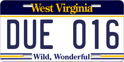 WV license plate DUE016