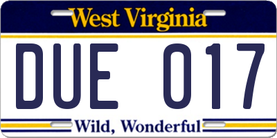 WV license plate DUE017