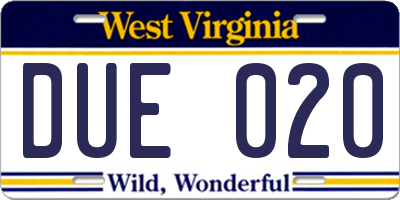 WV license plate DUE020
