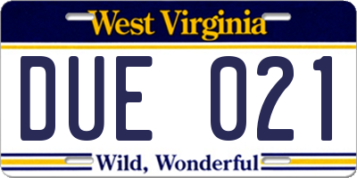 WV license plate DUE021