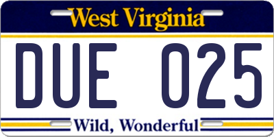 WV license plate DUE025