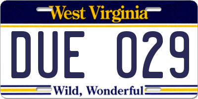 WV license plate DUE029