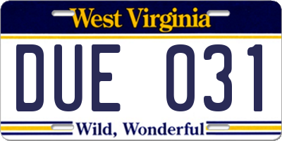 WV license plate DUE031
