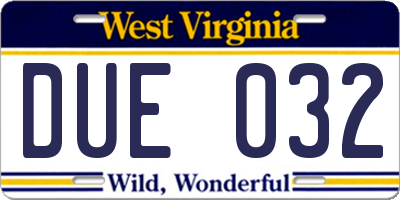 WV license plate DUE032