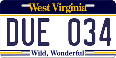 WV license plate DUE034
