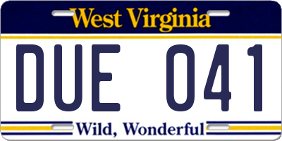 WV license plate DUE041