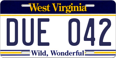 WV license plate DUE042