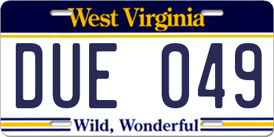WV license plate DUE049