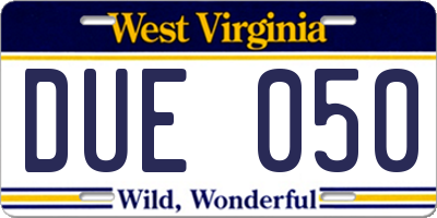 WV license plate DUE050