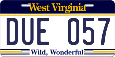 WV license plate DUE057