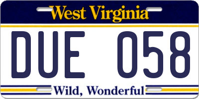 WV license plate DUE058