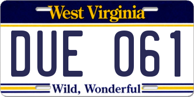 WV license plate DUE061