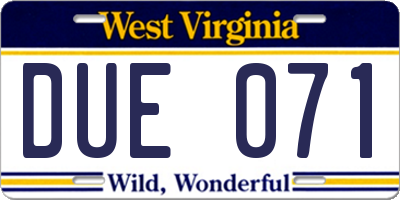 WV license plate DUE071