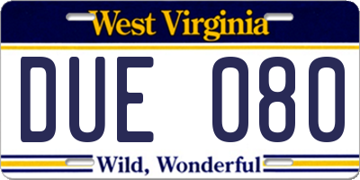 WV license plate DUE080