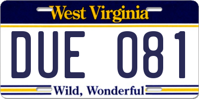 WV license plate DUE081