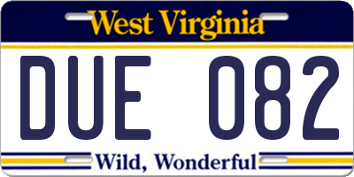 WV license plate DUE082