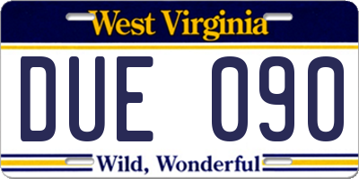 WV license plate DUE090