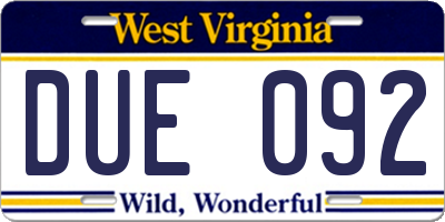 WV license plate DUE092