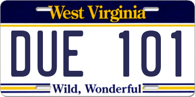 WV license plate DUE101