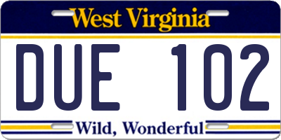WV license plate DUE102