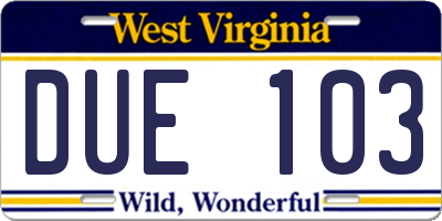 WV license plate DUE103