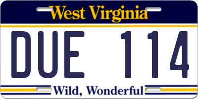 WV license plate DUE114