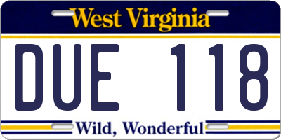 WV license plate DUE118