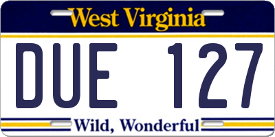 WV license plate DUE127