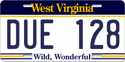 WV license plate DUE128