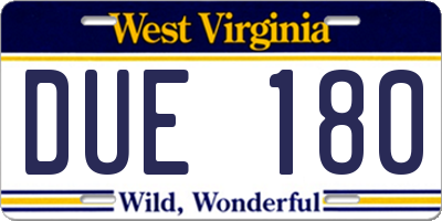 WV license plate DUE180