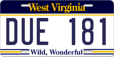 WV license plate DUE181