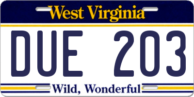 WV license plate DUE203