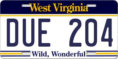 WV license plate DUE204