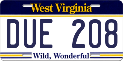 WV license plate DUE208