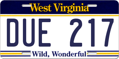 WV license plate DUE217