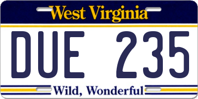 WV license plate DUE235