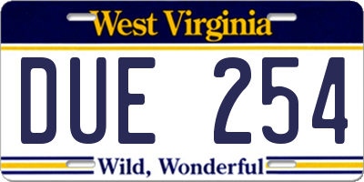 WV license plate DUE254